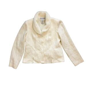 Jessica Howard Womens Blazer Jacket Sz 12 White Faux Fur Suit Winter